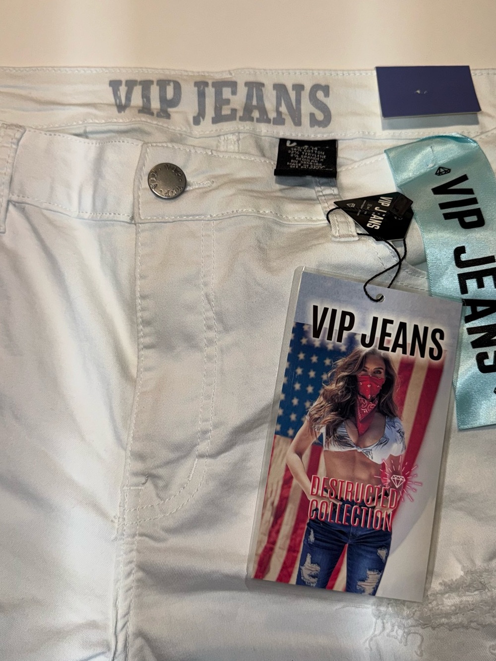 VIP White Distressed Flare Jeans - Picture 5 of 12
